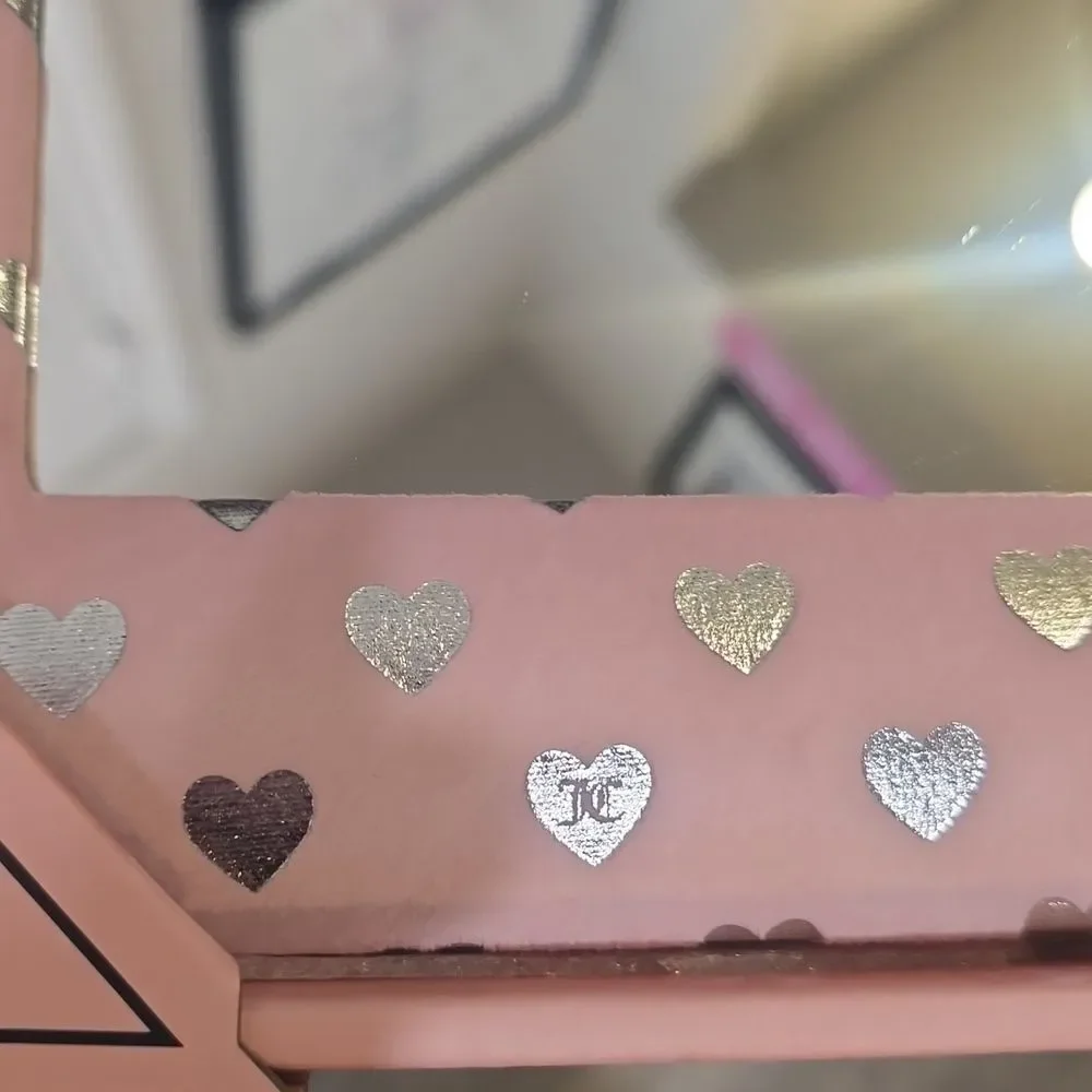 Juicy Couture Home 3-PK Silver Foil Heart Pink Velour Decorative Mirror Set‎